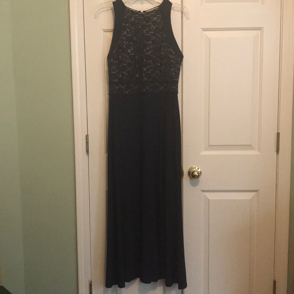 Nightway navy blue halter style long dress size 12